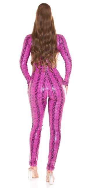 Wetlook Jumpsuit with Zips Pink